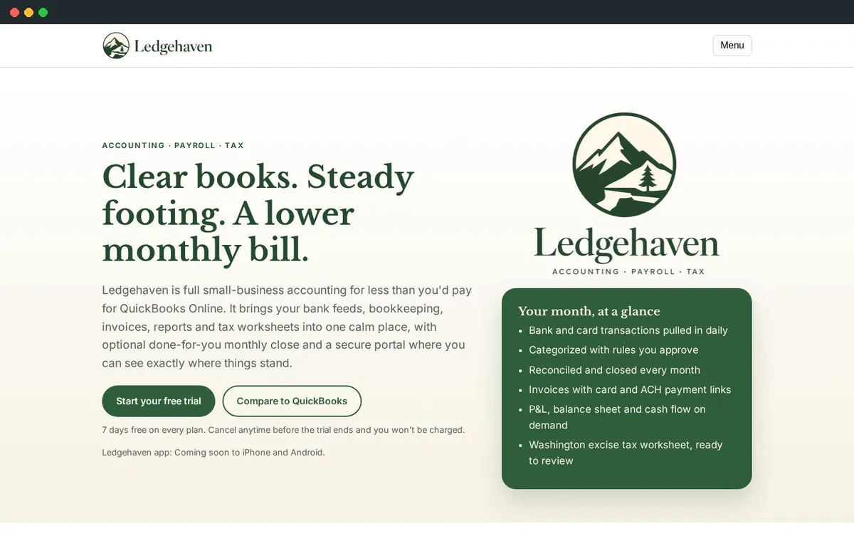 Ledgehaven home page: clear books, steady footing